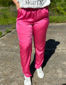 Over It Satin Joggers Hot Pink