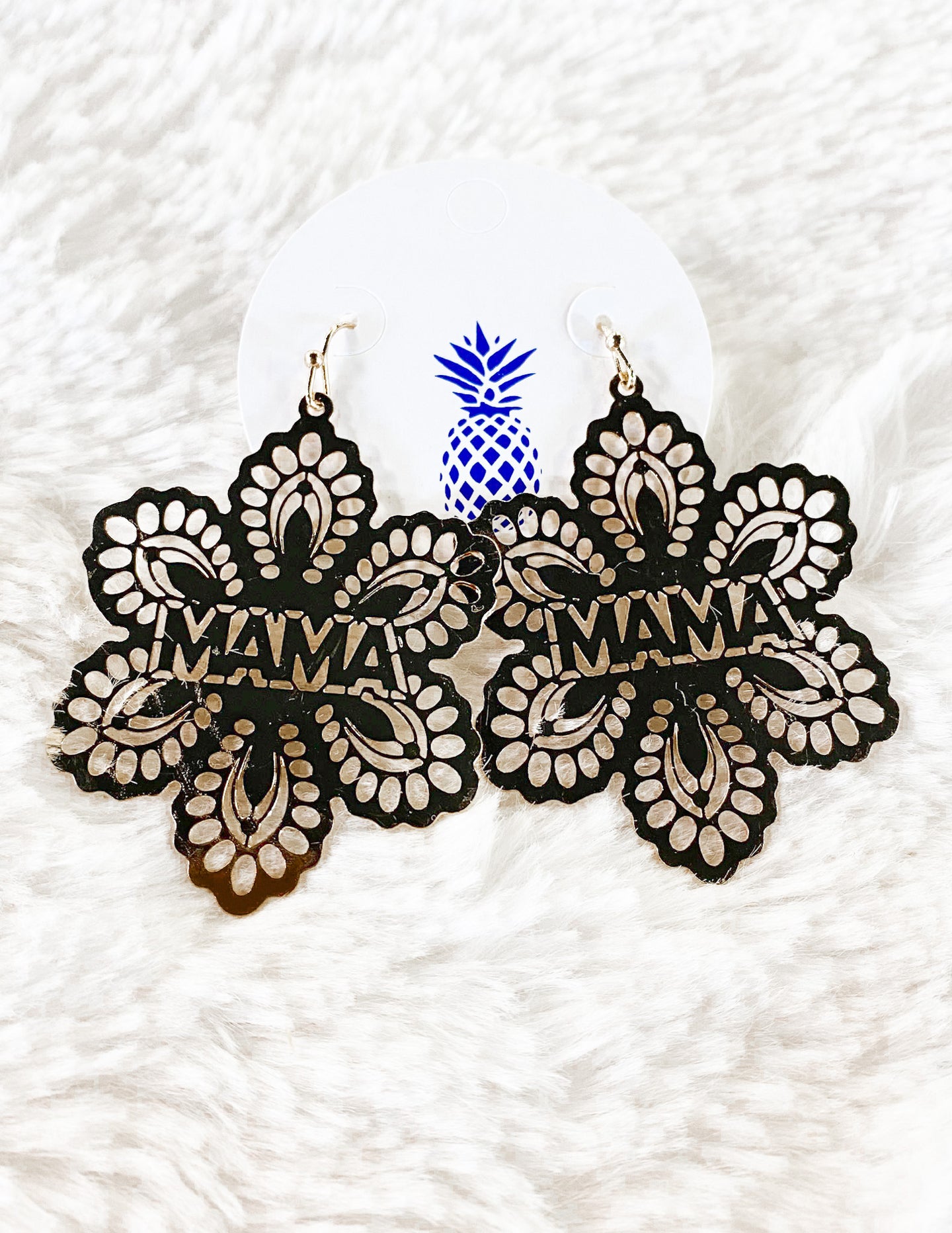 Mama Filigree Flower Dangle Earrings- Gold