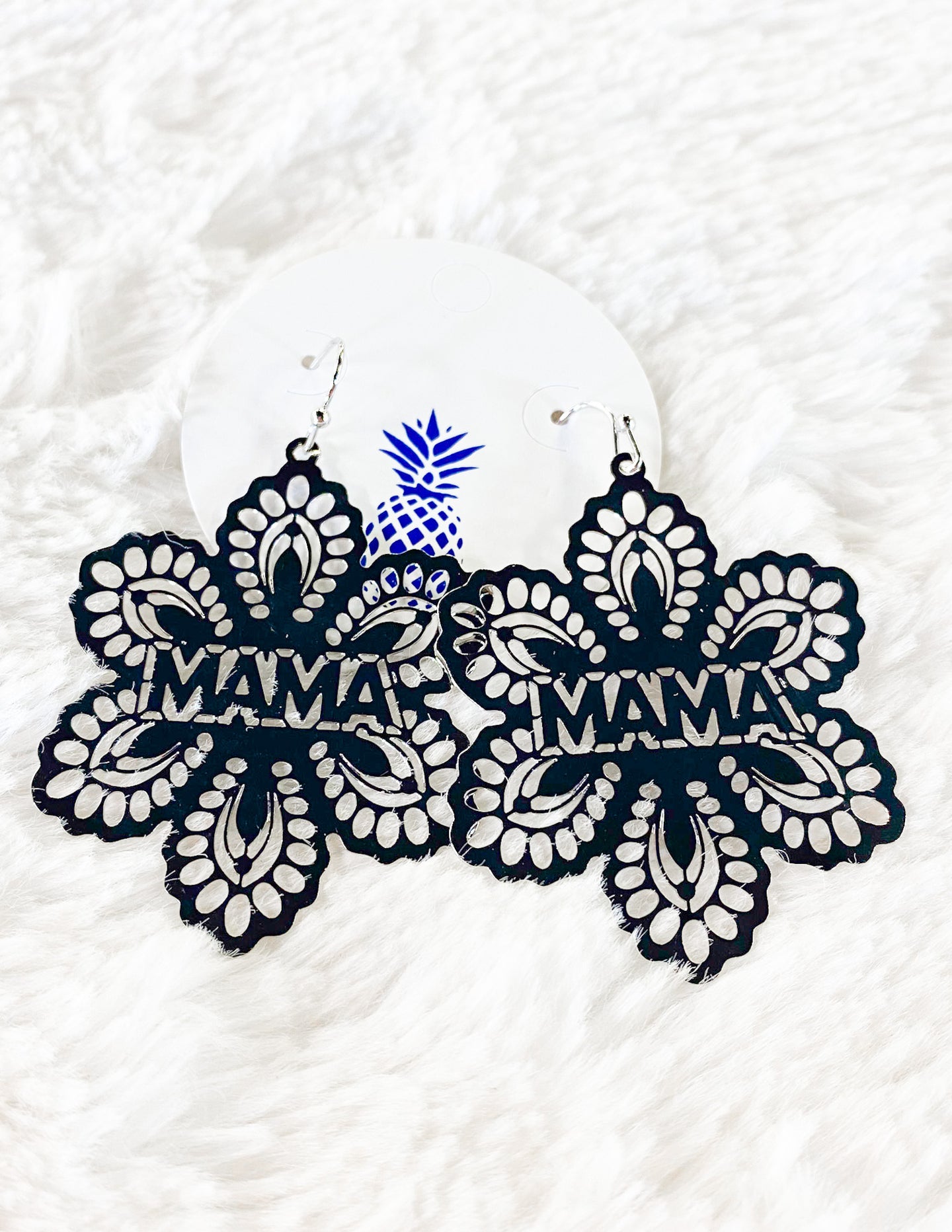 Mama Filigree Flower Dangle Earrings- Silver