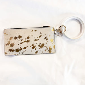 Cowhide Wallet Wristlet-White/Gold
