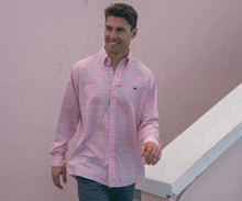 Load image into Gallery viewer, Southern Marsh Hartsville Plaid Dress Shirt Coral &amp; Light Blue