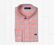 Load image into Gallery viewer, Southern Marsh Hartsville Plaid Dress Shirt Coral &amp; Light Blue
