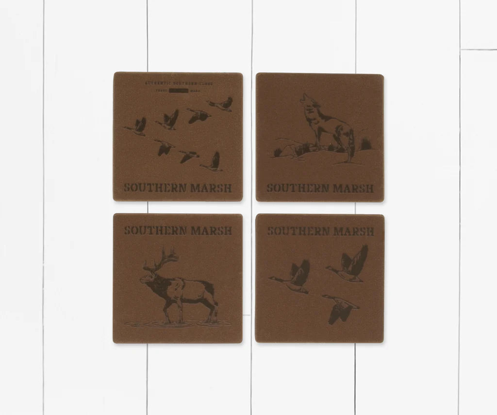Southern Marsh Etched Waxed Canvas Coaster Set