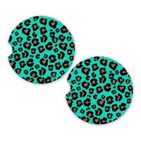 Save The Day Car Coasters-Turquoise Brown Leopard
