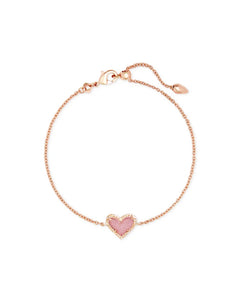 Kendra Scott Ari Heart Rose Gold Chain Bracelet Light Pink Drusy
