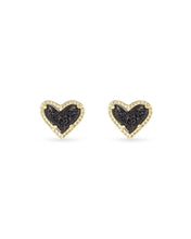 Load image into Gallery viewer, Ari Heart Stud Earrings-Gold Black Druzy