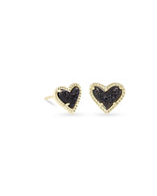 Load image into Gallery viewer, Ari Heart Stud Earrings-Gold Black Druzy
