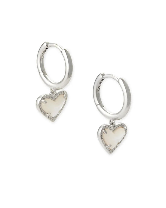 Kendra Scott Ari Heart Silver Huggie Earrings Ivory