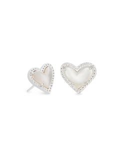 Ari Heart Silver Stud Earrings Ivory Mother Of Pearl