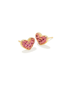 Kendra Scott Ari Gold Pave Crystal Heart Earrings Pink Crystal
