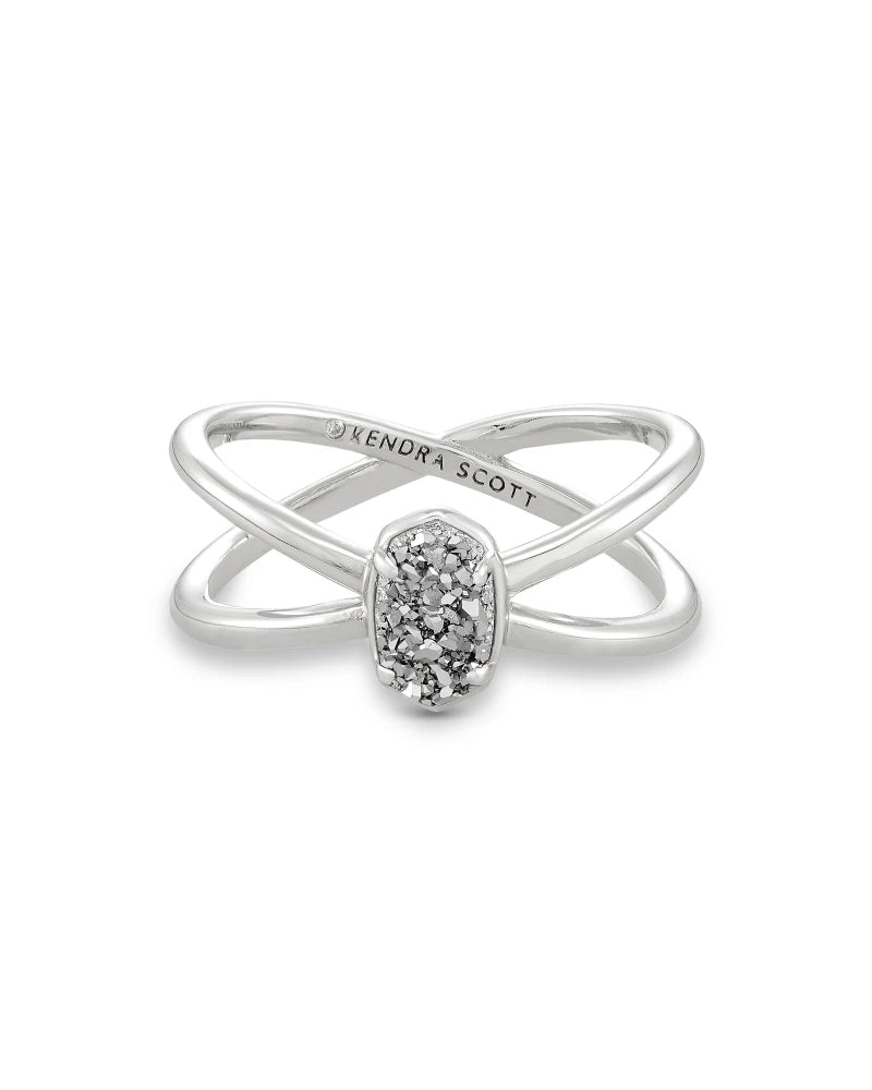Kendra Scott Emilie Double Band Ring Silver Platinum Drusy  display picture 3